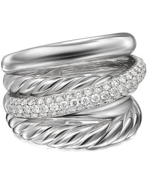 David Yurman Anillo Crossover Five Row de 17.5 mm en plata de ley con diamantes - Blanco