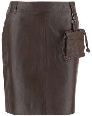 THE GARMENT Soho Detachable-Pouch Leather Midi Skirt - Brown
