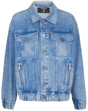 Balmain 70S Logo-Patch Denim Jacket - Blue