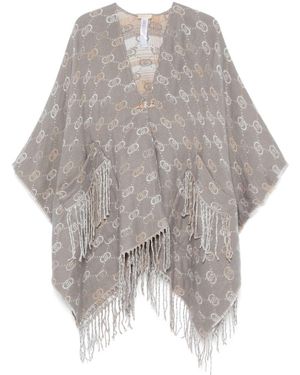 Liu Jo Jacquard-Logo Poncho - Grey