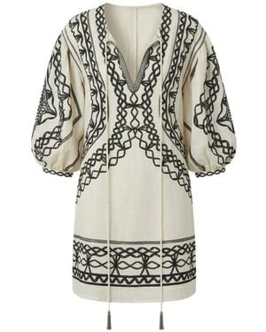Scarlett Poppies Portofina Embroidered Balloon-Sleeve Mini Dress - White