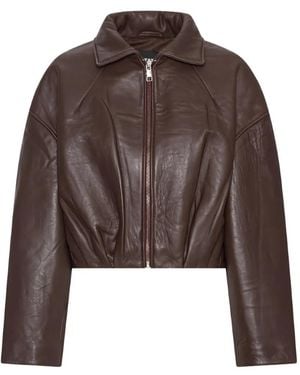 ROTATE BIRGER CHRISTENSEN Bonded Leather Jacket - Brown