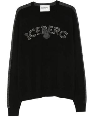 Iceberg Logo-Embroidered Side-Stripe Jumper - Black