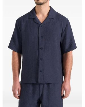 Manière De Voir Harley Textured Revere Shirt - Blue