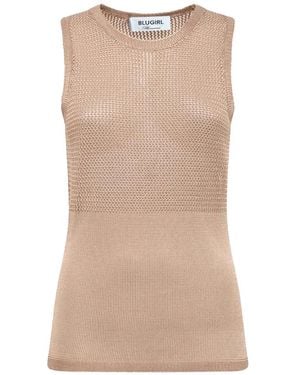 Blugirl Blumarine Perforated-Knit Sleeveless Top - Natural