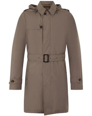 Moorer Trench Con Cintura E Cappuccio - Marrone