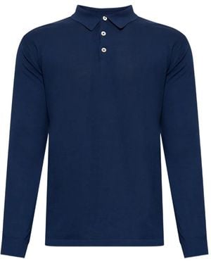 Eleventy Buttoned Long-Sleeved Polo Shirt - Blue