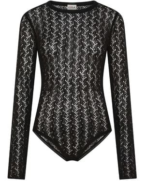 CYCLE Lace-Knit Long-Sleeve Bodysuit - Black