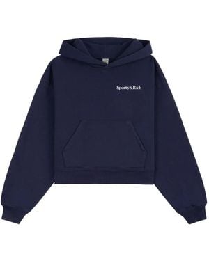 Sporty & Rich Logo-Print Long-Sleeve Hoodie - Blue