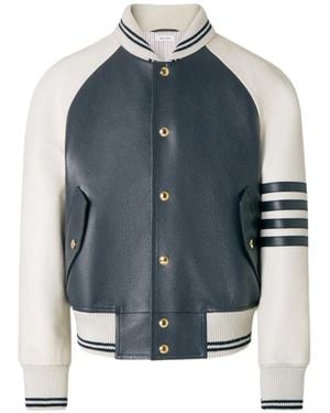 Thom Browne Raglan-Sleeve Leather Jacket - Blue