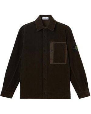 Stone Island Cotton Logo-Patch Shirt - Black