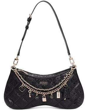 Guess Libby Quilted Charm-Detail Shoulder Bag - Black