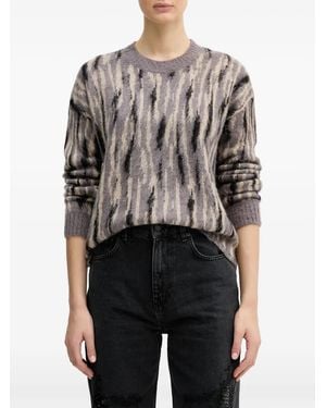 Sisley Abstract-Pattern Brushed Jumper - Grey