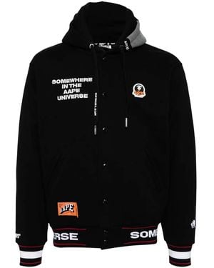 Aape By A Bathing Ape Moonface Logo Hooded Varsity Jacket - Black