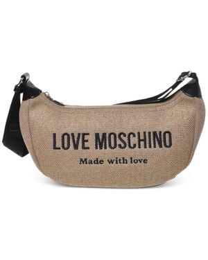 Love Moschino Embroidered-Logo Crossbody Bag - Natural