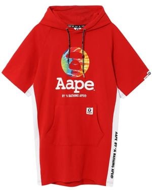 Aape By A Bathing Ape Moonface Logo-Print Hooded Mini Dress - Red