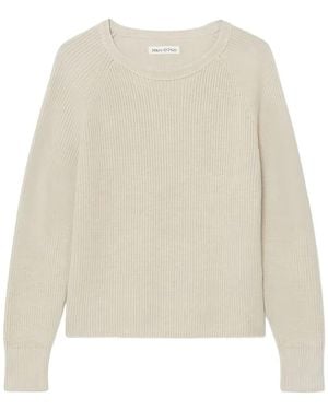 Marc O' Polo Trui Met Geribbelde Ronde Hals - Naturel