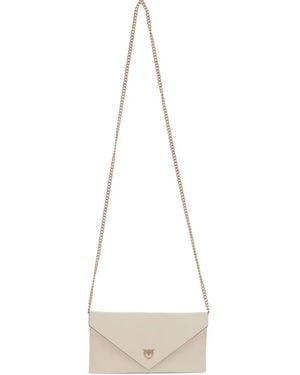 Pinko Small Smooth Leather Envelope Clutch Bag With Love Birds Logo - White