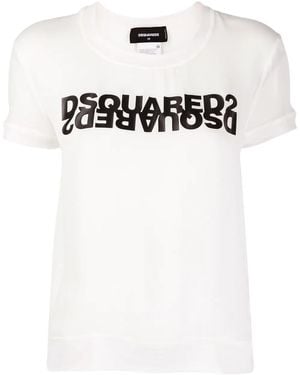 DSquared² Mirrored Logo Georgette Top - White