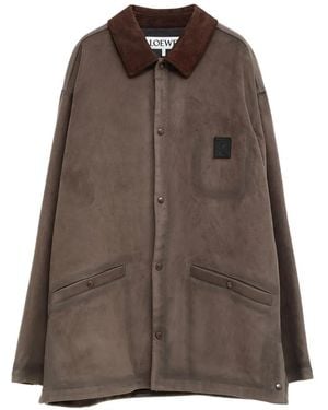 Loewe Corduroy-Collar Logo-Patch Jacket - Brown