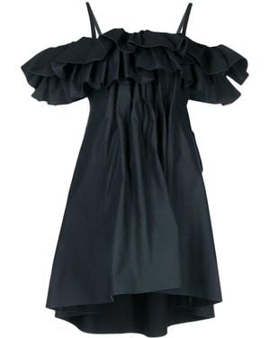 Goen.J Cold-Shoulder Ruffled Dress - Black