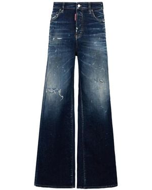 DSquared² Distressed Paint-Splatter Jeans - Blue