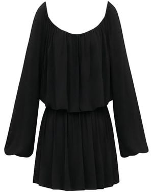 Saint Laurent Long-Sleeve Gathered Mini Dress - Black