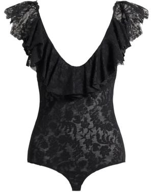Alberta Ferretti Body De Encaje Con Volantes - Negro