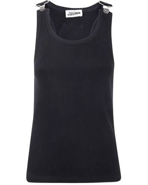Jean Paul Gaultier Buckles Logo-Engraved Button Top - Black