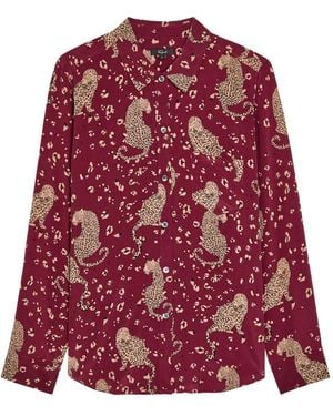 Rails Kate Leopard-Print Silk Shirt - Red