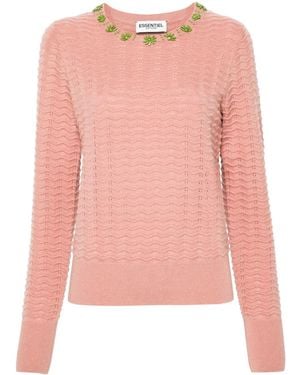 Essentiel Antwerp Floral-Appliqué Knitted Jumper - Pink