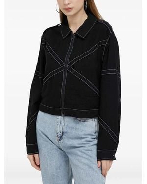DKNY Contrast-Stitch Cropped Jacket - Black