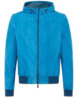Moorer Hooded Leather Jacket - Blue