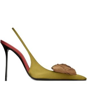 Saint Laurent 110Mm Amalia Slingback Heeled Court Shoes - Metallic