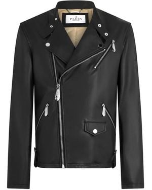 Philipp Plein Nappa Leather Moto Jacket - Black
