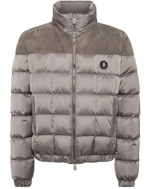 Billionaire Quilted Suede-Panel Puffer Jacket - Gray