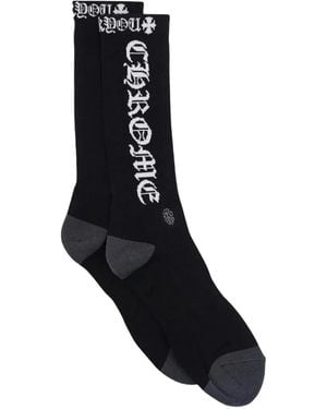 Chrome Hearts Logo-Intarsia Ribbed-Knit Socks - Black