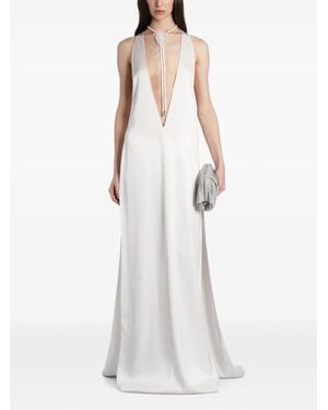 David Koma Plunging V-Neck Side-Slit Dress - White