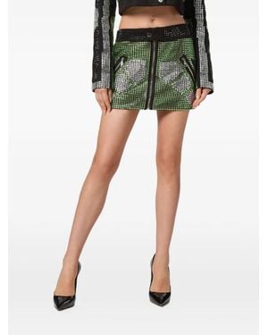 Philipp Plein Leather Strass Mini Skirt - Green