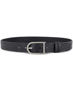 Gucci Leren Gespriem Met Gg-Reliëf - Wit