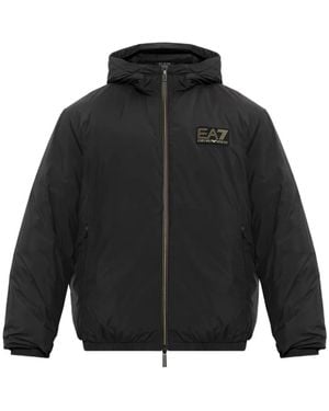 EA7 Logo-Patch Hooded Jacket - Black