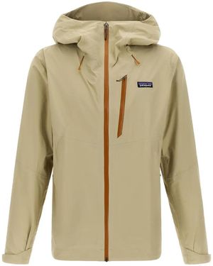 Patagonia Granite Crest Logo-Patch Hooded Waterproof Windbreaker Jacket - Natural