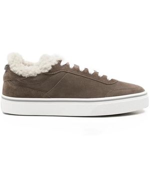 Brunello Cucinelli Shearling-Trim Suede Sneakers - Brown