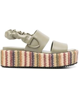 Blauer Gestreifte Sandalen Mit Absatz 50Mm - Grün