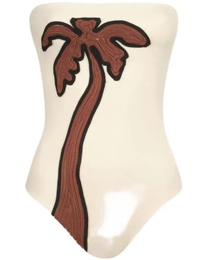 Johanna Ortiz Palm-Motif Textured Strapless Swimsuit - White