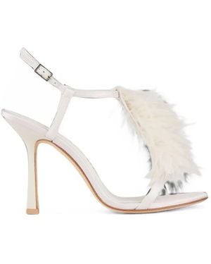 Kat Maconie Faryal Feather-Trim T-Bar Sandals - White