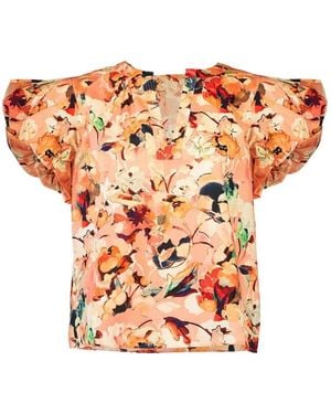 Ulla Johnson Abril Puffed-Sleeves Floral Blouse - Orange