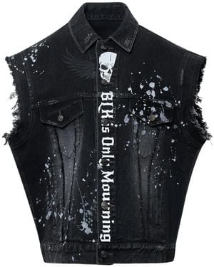 Ordinary Couture Code Skull Biker Denim Vest - Black
