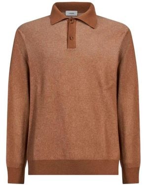 Lardini Ribbed-Knit Long-Sleeve Polo Shirt - Brown