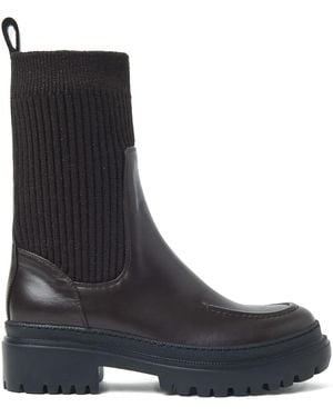 Peserico Knitted-Panel Leather Boots - Black